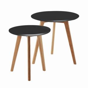 China Solid Oak Wood Round Scandinavia Coffee Table Set 2 With MDF Top factory