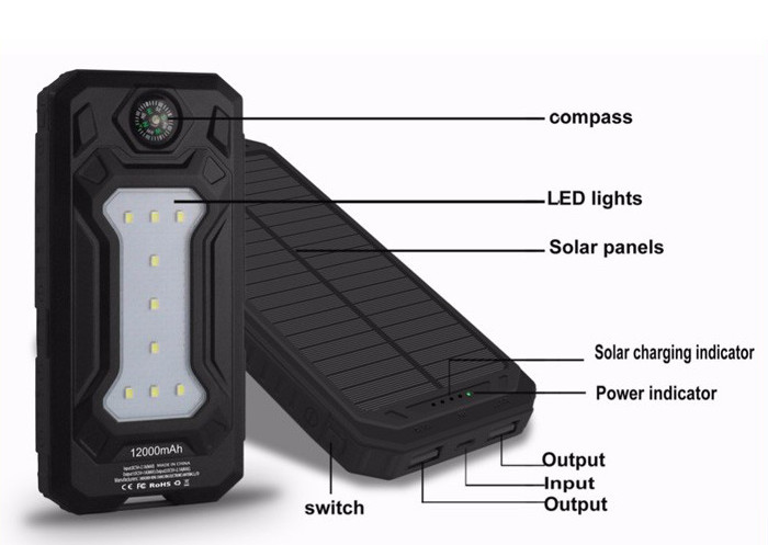 30000mAh Solar Powered USB Charger / Waterproof Power Bank Safe And Reliable