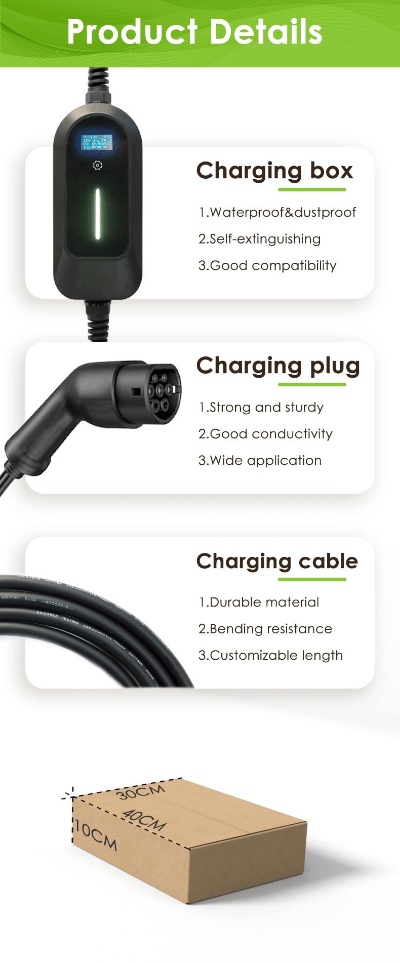 IEC 62196 Portable Ev Charger 220V 7KW MAX 32A SAE J1772 GBT 20234