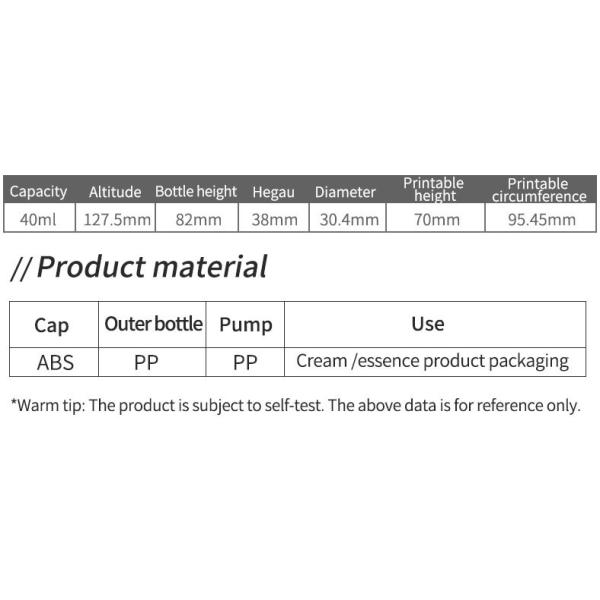 40ml Manufacture Plastic Airless Pump Bottle Serum Lotion Pump Dispenser Vacuum Airless Bottle