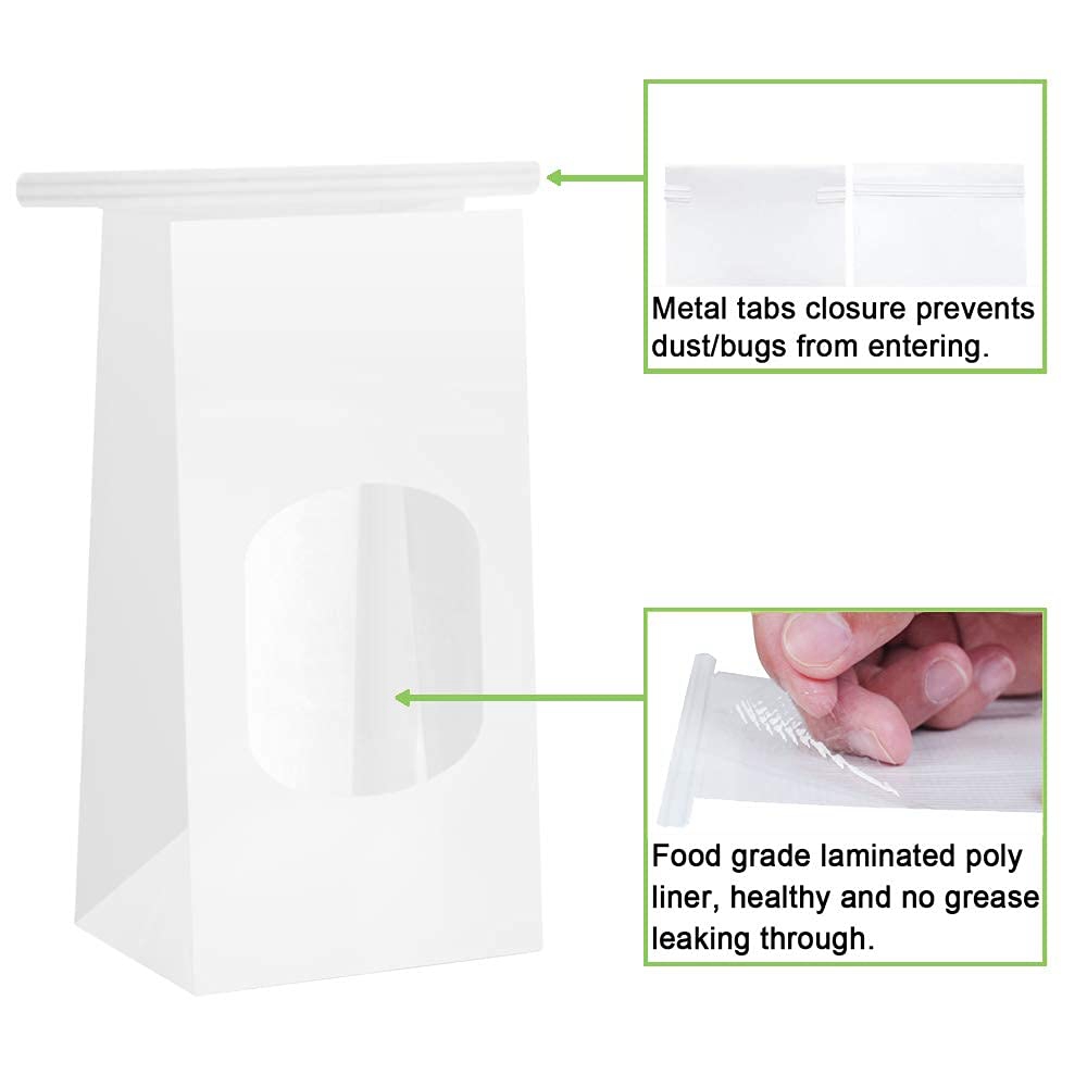 Kraft Paper Coffee Beans Packaging Paper Bags With PVC Transparent Clear Window Customized