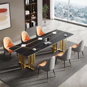 China Sophisticated Marble Dining Table With Shiny Stainless Steel Base factory