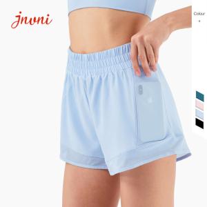 China Summer Antibacterial Mesh Double Layer Active Yoga Shorts Workout Pocket Shorts factory
