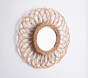 China Wall Mounted Hanging Make Up Decoration Handmade Woven Rattan Wicker Willow Wood Round Oval Shape Full Length Mirror factory
