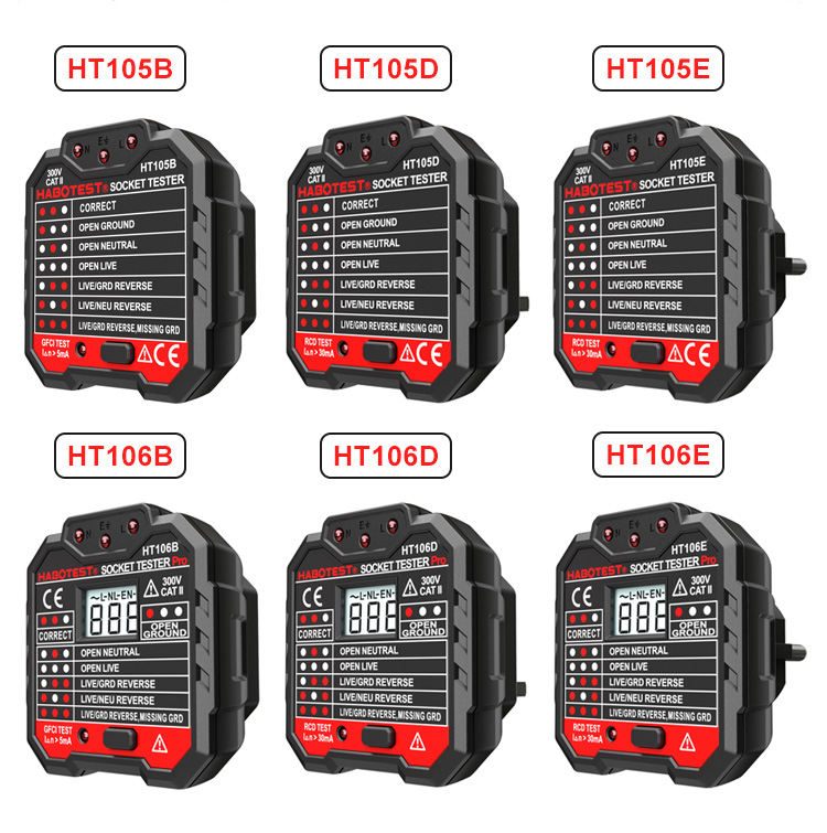 HT105 GFCI RCD Plug Socket Tester Black Color For Home Renovation Socket Check