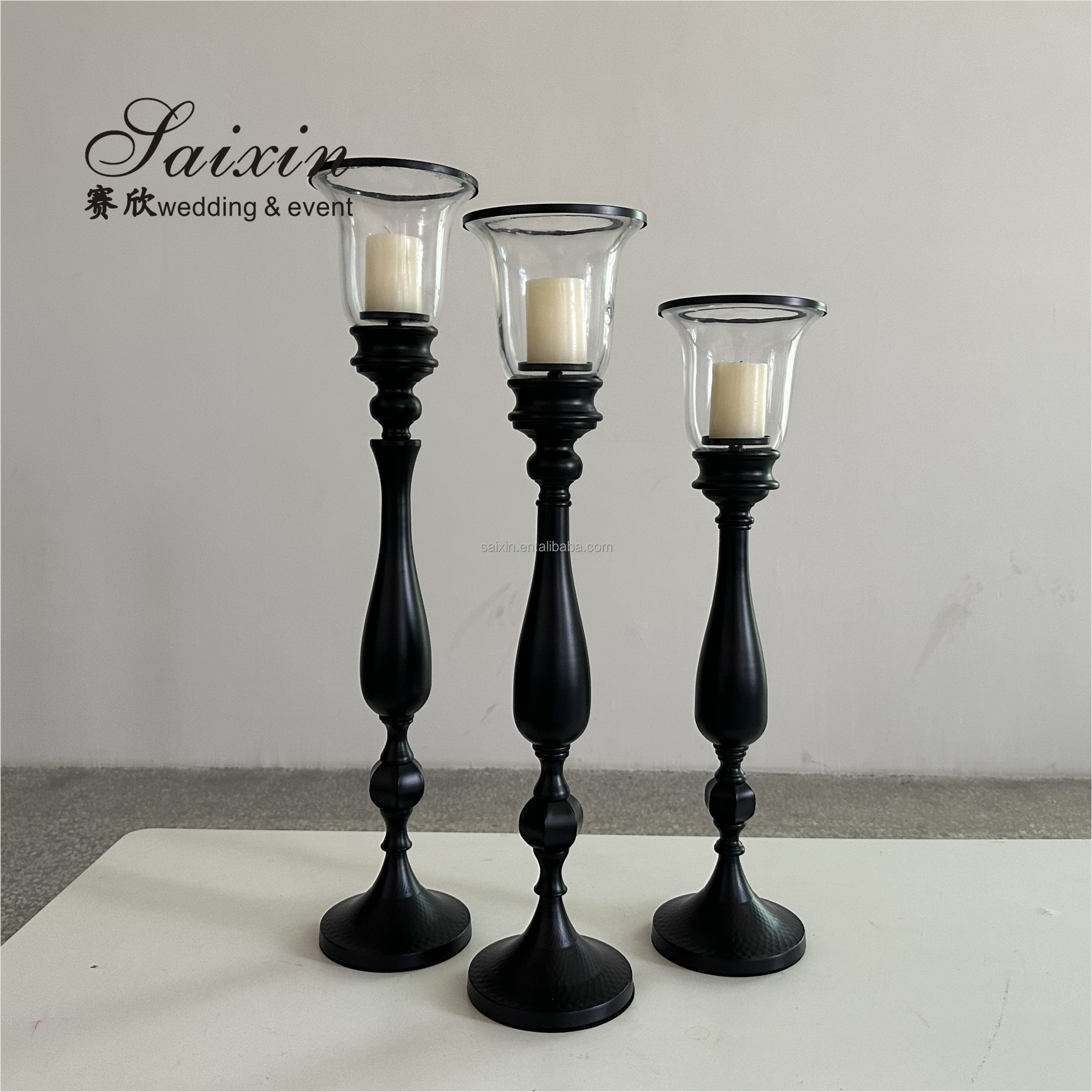 Chic design gold metal 3 pcs set single candlestick holder for event top decoration