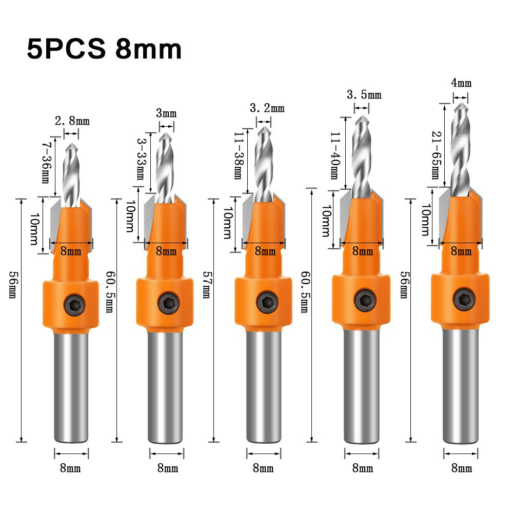 Wholesale 8 Shank Wood Countersink Router Drill Bit Woodworking Expanding Screw Hole Drilling Milling Cutter for Timber Plastic