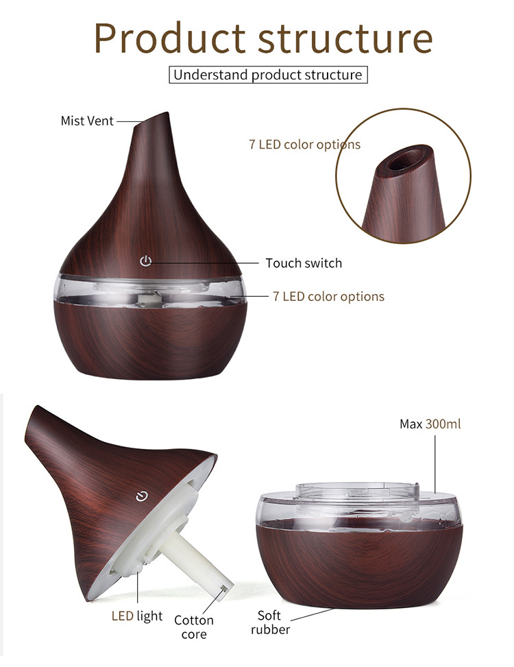 300ml USB Electric Aroma air diffuser wood Ultrasonic air humidifier for home