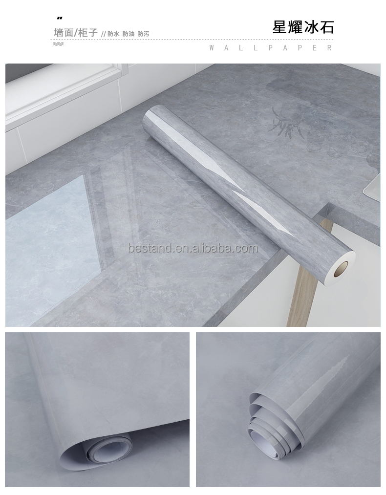 0.16mm-0.18mm Thickness Marble Wallpaper Wall Covering PVC Film Contact Paper for Furniture Renovation