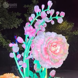 Traditional Chinese Festival Lanterns Set - Peony Decorative Colored & LED Silk