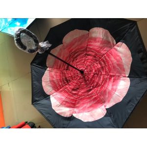 China Reversible Print Womens Collapsible Sun Umbrella With Double Layer Canopy on sale