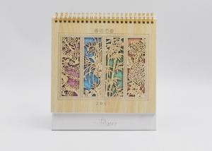 China Hollow Out Foldable Office Desk Calendar Paperboard Base And Gold Spiral factory