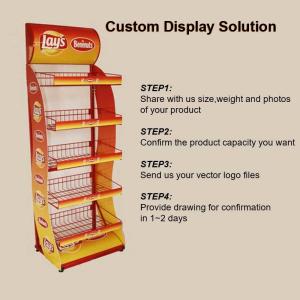 China Metal wire potato chips candy snack display racks detachable mobile display stand with wheels factory