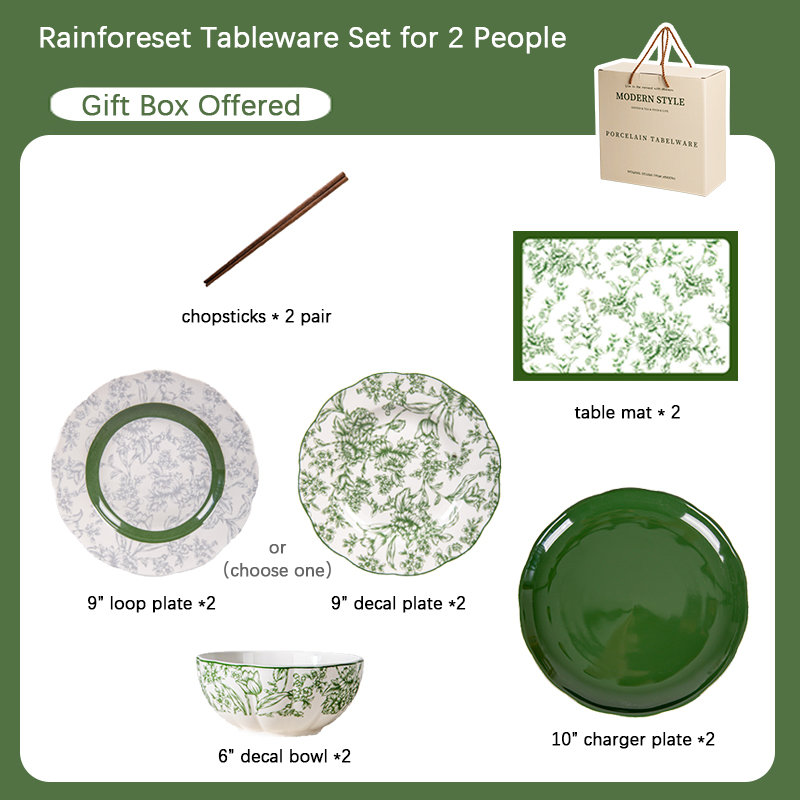 Couple Ceramic Dinnerware Set Perfect Valentine'S Present With Plant Pattern