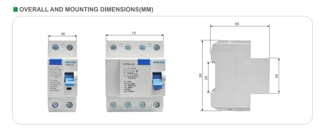 Without Delay Type 4 Poles 6kA Rccb Circuit Breaker