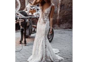 China Fashion Mermaid Wedding Dress Deep V Neck Sleeveless Backless Beading factory