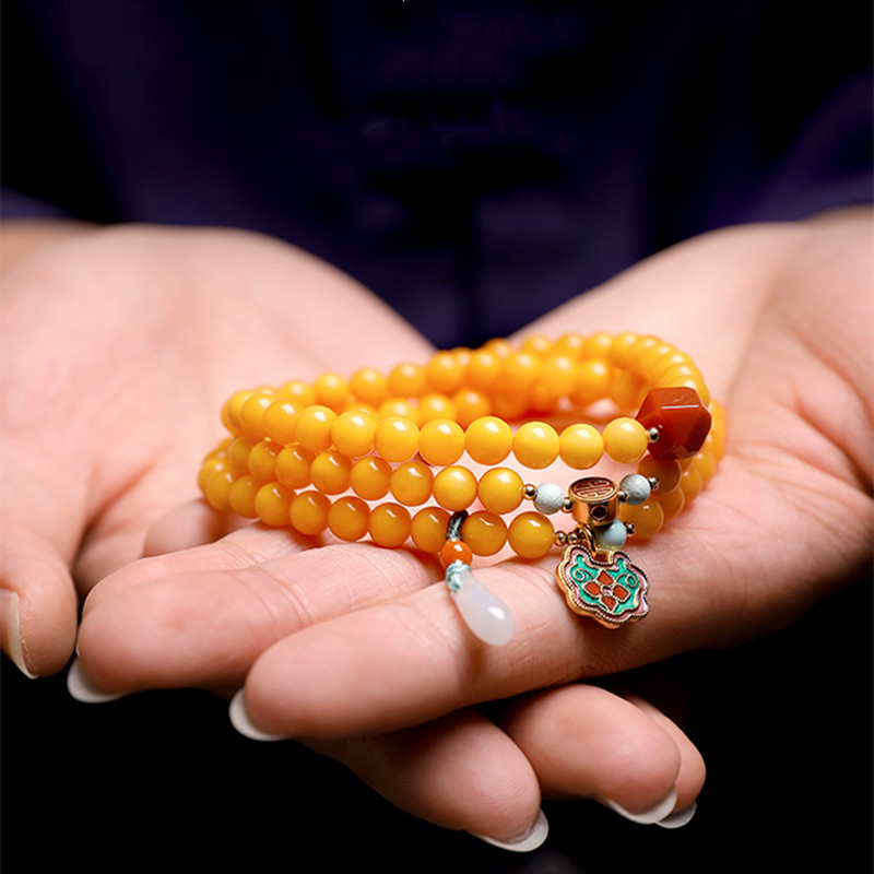 Wholesale Natural Crystal Bracelet Honey Amber Raw Stone Bracelet Energy Stone Meditation Bracelet For Jewelry Gift Simple Luxury Beeswax Beads Amber