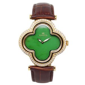China Flower Shape Jade Watch Stainless Steel Case With Diamond On Bezel factory