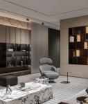 Tailored Wood Veneer TV Cabinet With Black Storage Cabinet And Showcase