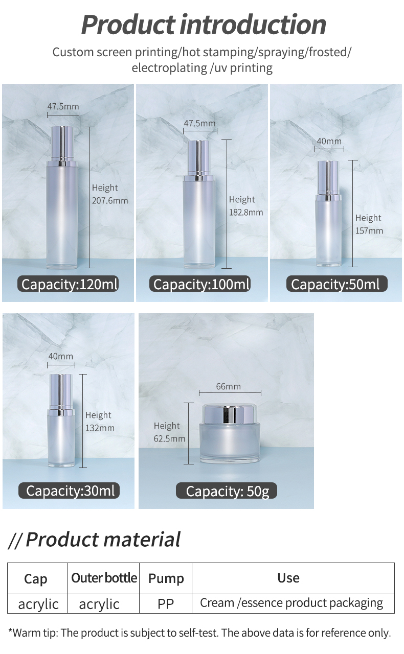 30g Cream Jar 50ml / 120ml Cosmetic Dropper Bottles Thick Wall Acrylic Skin Care Cosmetic Set