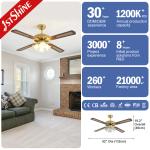 Fancy Luxury 52 Inches Ceiling Fan with 4 MDF Blades and 4 Light Kits in Gold