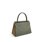Hit Color Green Leather Briefcase 24cm Triangle Shaped Handbags