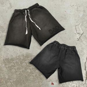 China Distressed Embroidery Patch Acid Wash Vintage Cotton Jogger Sweat Shorts in Men's Size factory
