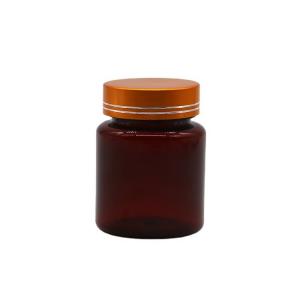 China PET 100cc Amber/Brown Round Shape Plastic Bottle with Aluminum Caps for Capsule/Pill on sale