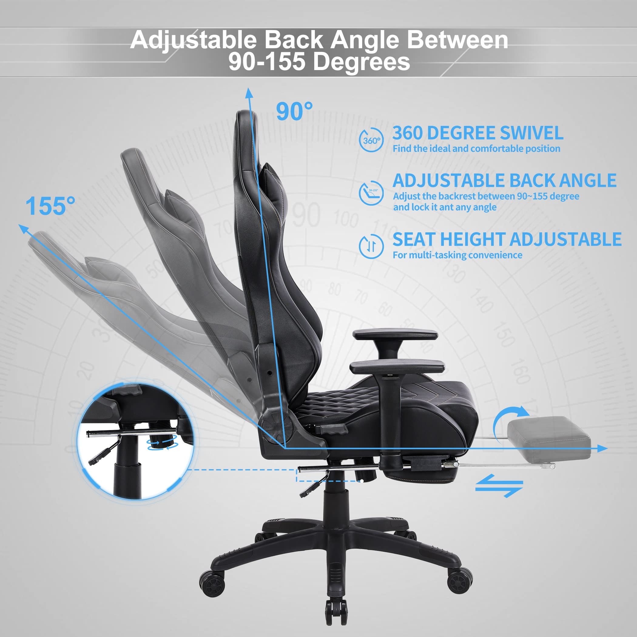 Massage Gaming Chair for Adults 350LBS Reinforced Base Adjustable Armrest Swivel Style