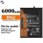 Double IC Protection 6000mAh BN62 Phone Battery for Xiaomi Redmi Note9 4G POCO