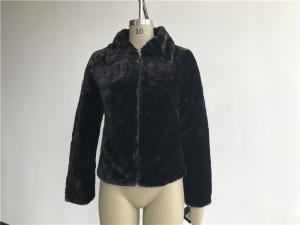 China Winter / Autumn Black Ladies Faux Fur Coats With Gunmetal Zip Through TW78161 factory
