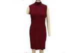 Burgundy High Neck High Neck Casual Dresses , Comfortable B Slim Dresses For