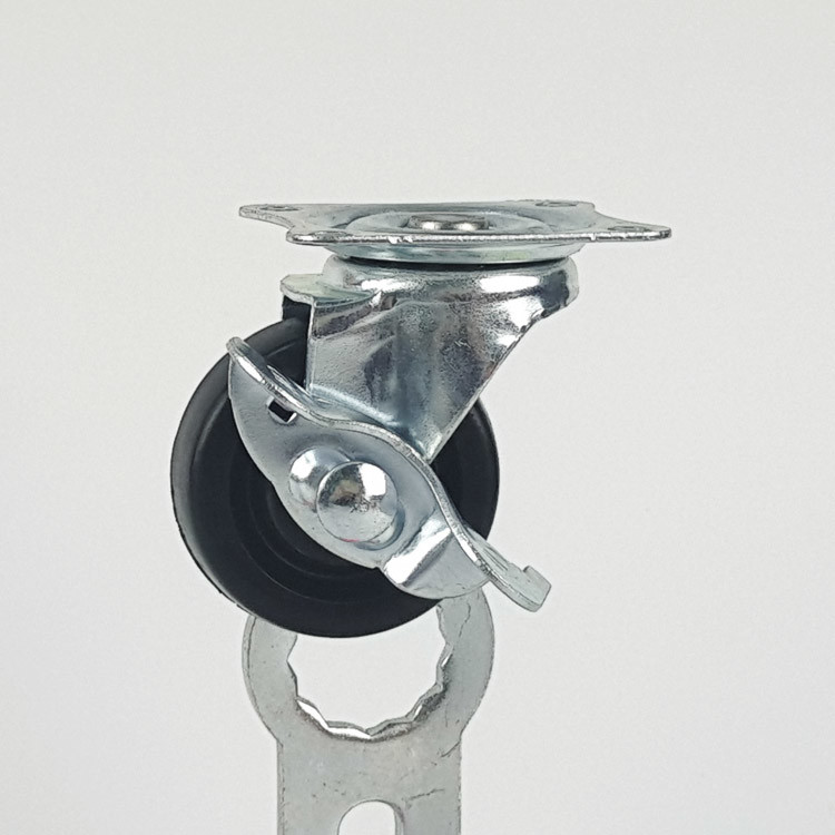 Light Duty 2 Inch Black Rubber Casters Side Brake Soft Swivel Caster Wheel For Hardwood Floor