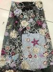 Multi Color Embroidered 3D Flower Lace Fabric / Fabric , Bead Lace Tulle For