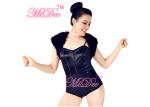 Cap Sleeves jazz dance outfits Black Swan Leotard Fur Mini Jacket For Women