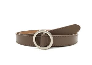China Taupe Women's Fashion Leather Belts For Coat Jeans Round Pearl Plating Buckle factory