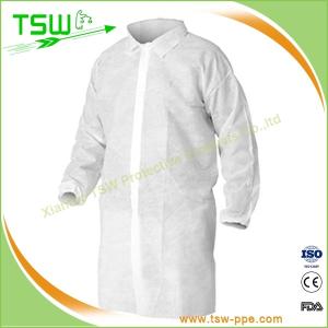 China Disposable PP SMS Non Woven Lab Coat With Knitted Collar factory