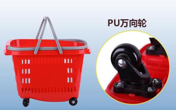 Grocery Store Plastic Shopping Basket , HDPP Basket On Wheels With Handle 36L
