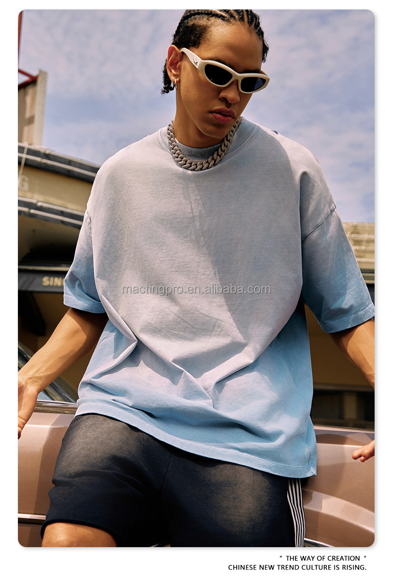 250 Gsm Oversized Streetwear Vintage Sun Faded Acid Wash T Shirt Oversized Men'S