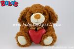 Dark Brown Plush Stuffed Dog Animals With Red Heart Pillow