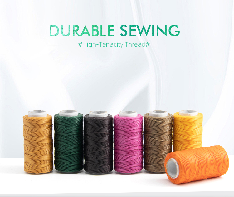 Flat Waxed Braided Thread Waterproof Black Polyester Yarn for Leatherware 0.45mm Sewing