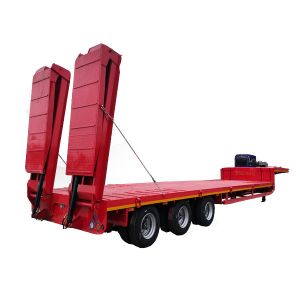 China 30 Tons 3 Axles Custom Lowboy Trailers Flat Deck Type With Spring Suspension on sale