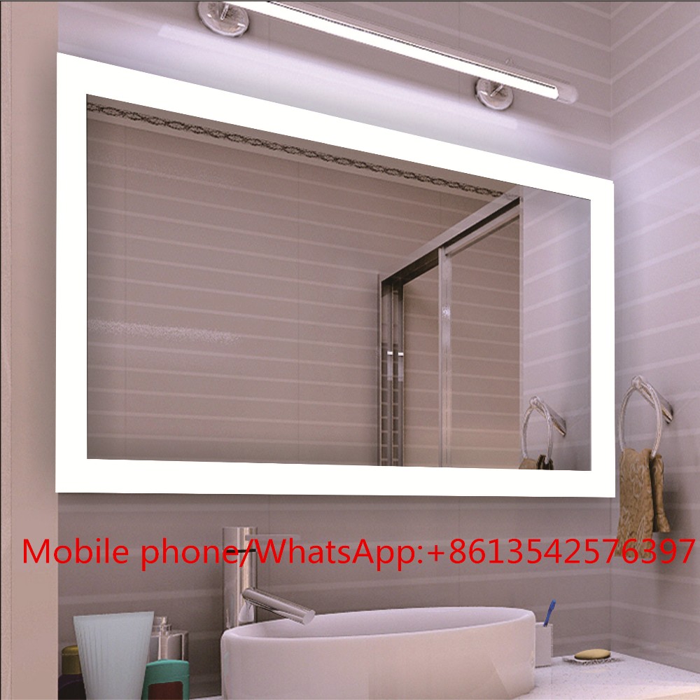 Wood Framed Bathroom Backlit Full Length Mirror With LED Concealed Light And Clock