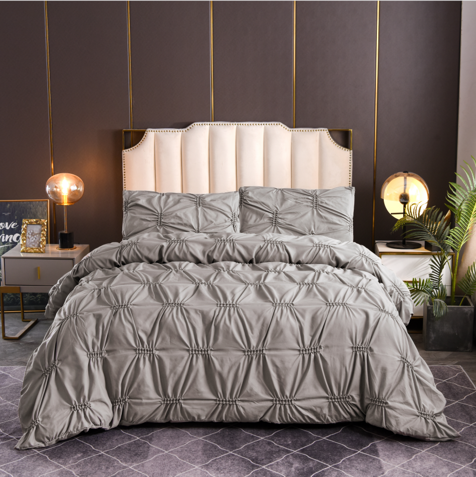 3pcs Bedding Set Pure Plain Color Fern Flower Craft 100% Polyester Duvet Cover Set Pillow Protector