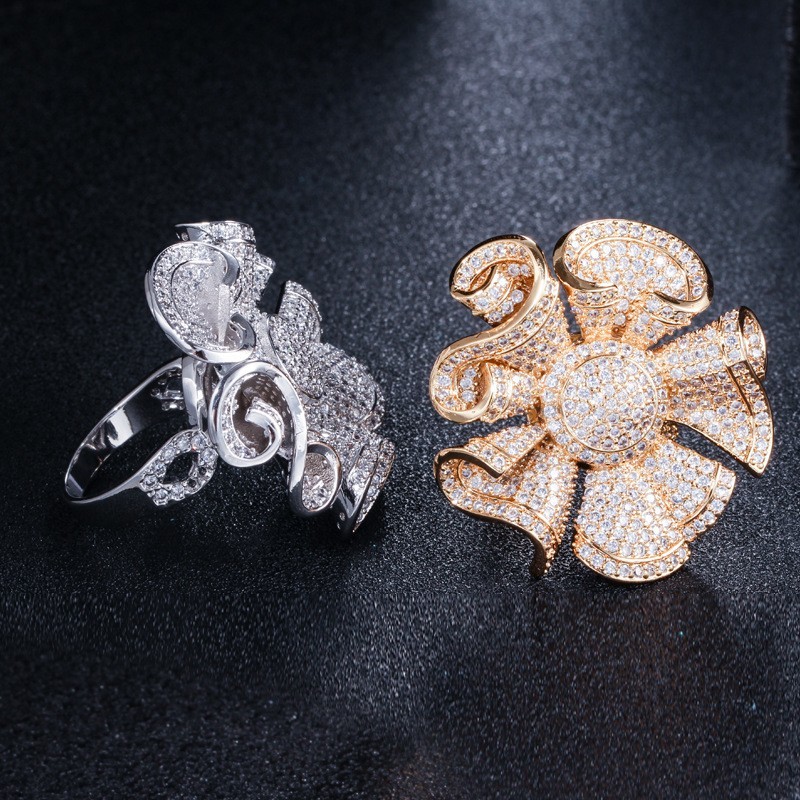 Hot Sale CZ Flower Ring CZ Gold Ring For Women Fashion Zirconia Ring Wedding Quality Charm Ring Jewelry