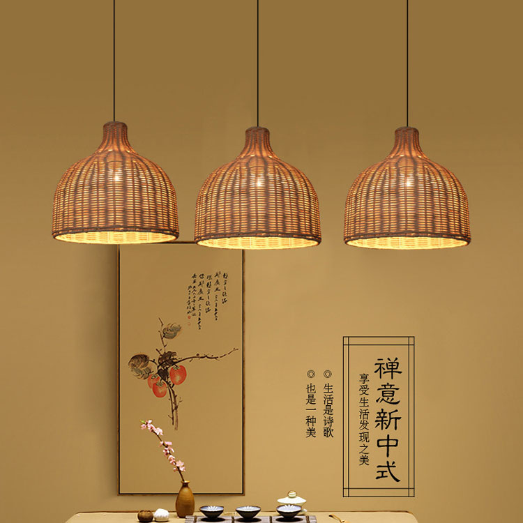 Bamboo Rattan Pendant Lights Round Shape For Indoor Lighting