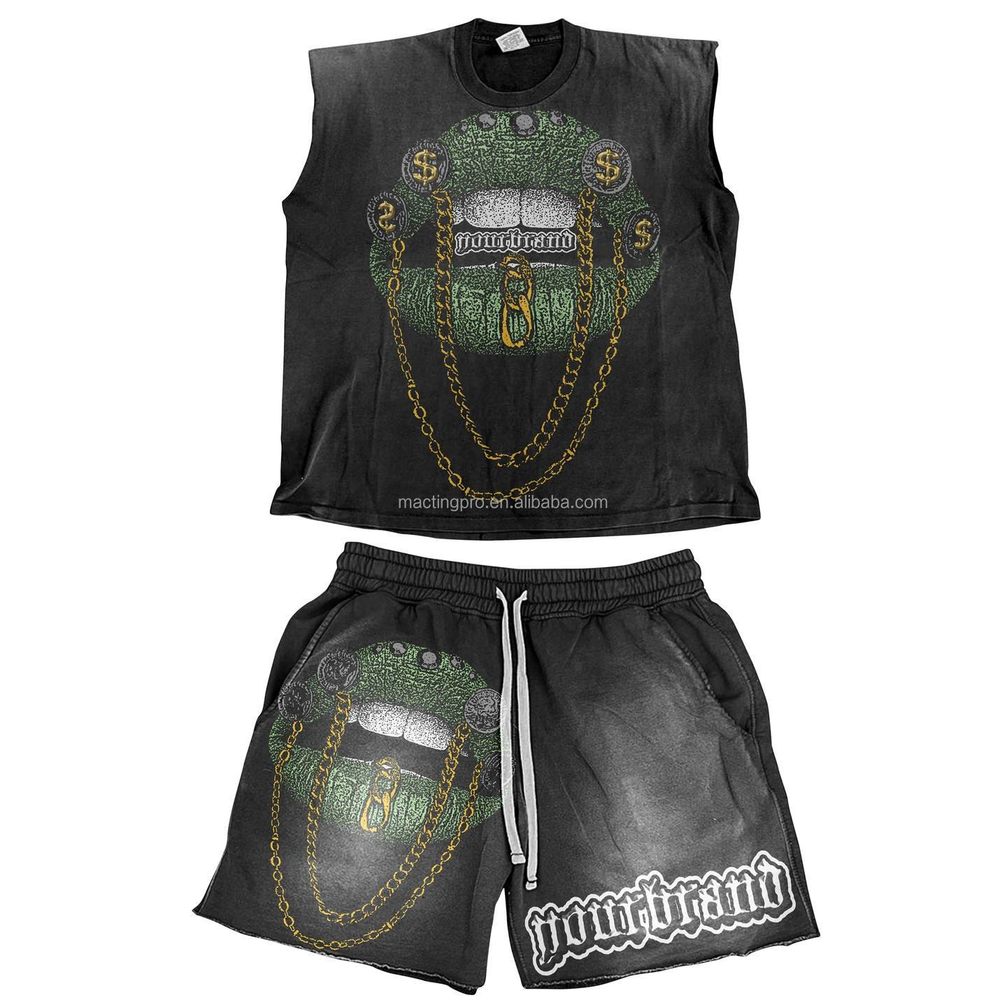Men's Sleeveless T-Shirt with Custom Logo DTG Print and Vintage Washed Ribbed Design