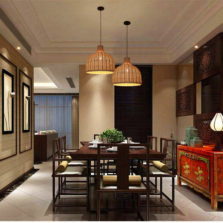 Bamboo Rattan Pendant Lights Round Shape For Indoor Lighting
