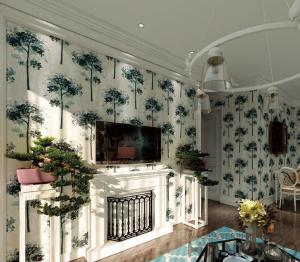 China Eco-friendly Suede Wallpaper 0.53*10M Beautiful Tress Living Room Wallcovering Latest factory