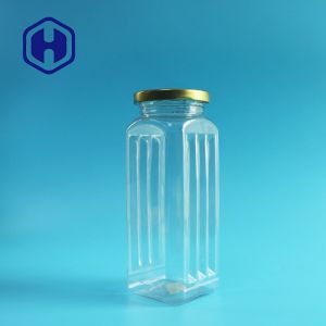Transparent PET Plastic Jar Dog Treat Food Packaging Square Tinplate Metal Lid
